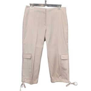 Willi Smith Stretch Cotton Blend Khaki Cargo Drawstring Leg Pull On Capri Pants